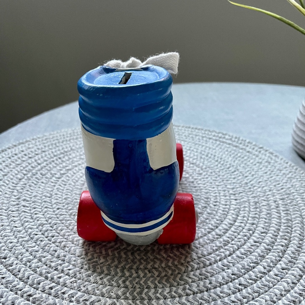 Vintage 1980s Ceramic Roller Skate Bank with Rainbow Stripes and Real Shoelace - Picture 4 of 8